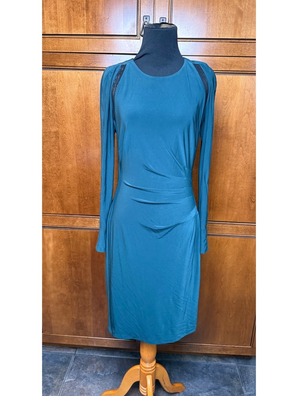 Lauren Ralph Lauren Jonni Ruched Sheath Dress Green Size 4 Faux Leather